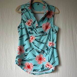 Bad Birdie Turquoise and Pink Floral Sleeveless Top